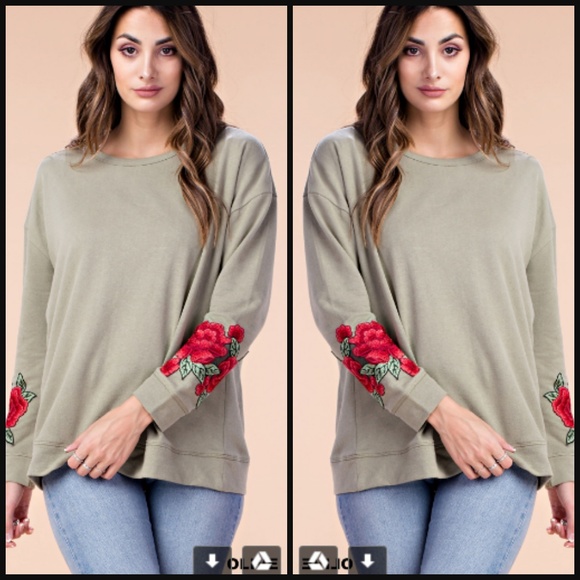 FINAL PRICE! Olive Rose Patch Pullover - Picture 1 of 3